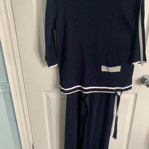 Knitted Navy Sweater and knitted navy pants by Josef Ribkoff Size Small